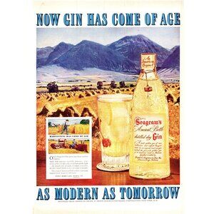 1951 Seagram's Ancient Bottle Gin Vintage Print Ad Old West Landscape Wall Art